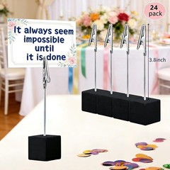 24 Pcs Wooden Cube Memo Holders with Alligator Clips, Table Number Stands for