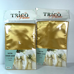 2 Gold Satin Chair Sash Silky Sateen Bows wedding party Bride & Groom Chairs