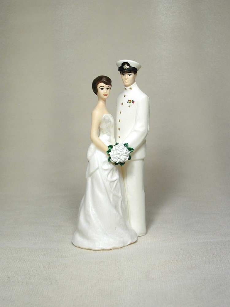 Navy Enlisted Whites Military Groom and Bride wedding cake topper top OD130