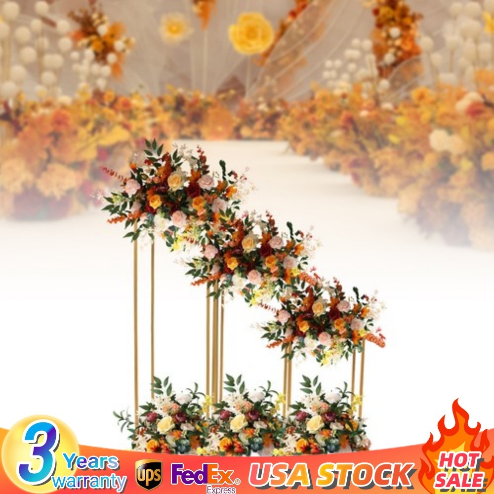 Gold Wedding Flower Stand Plating Floral Decor Vase Floor Column Stand Sets of 3