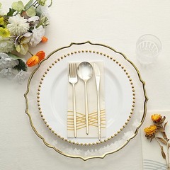 WHITE GOLD 10 Round 10″ Plastic Salad PLATES Beaded Rim Party Events Decorations