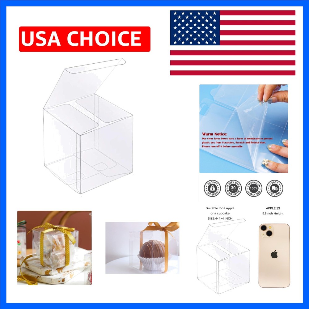 30 PCS Clear Favor Boxes,4 x 4 x 4 inch Plastic Clear Gift Boxes for Wedding,…