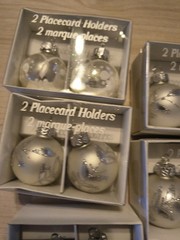 Christmas Ball Ornament Place Card Photo Holders Set of 10 Pearlized White Shiny