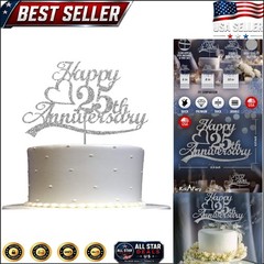 Luxurious Silver Glitter 25th Anniversary Cake Topper – Eco-Friendly & Sturdy