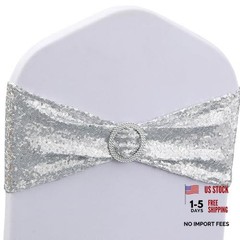 Sequin Chair Sashes Pack Glitter Chair Bows Bands with Buckle for 50 Silver
