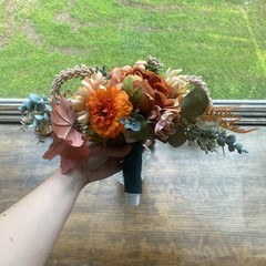 Bridal Bouquet Exquisite Budget Handmade Faux Floral Lovely Fall Red/Orange Pink