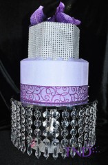 ROUND CHANDELIER GOLD/SILVER CAKE STAND RISER PEDESTAL HOLDER W DANGLING CRYSTAL