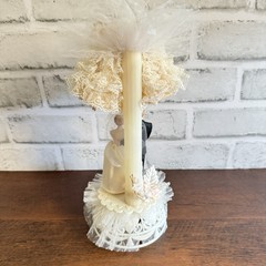 Vintage Coast Novelty 1980 Wedding Cake Topper Bride & Groom Lace Bells Floral