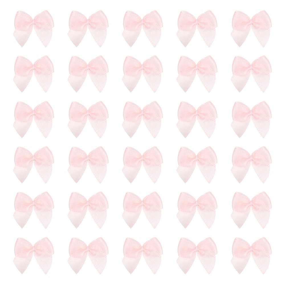 30 Pcs Mini Ribbon Bow 1″ Mini Fabric Satin Ribbon Flower Bows, Light Pink