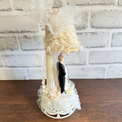 Vintage Coast Novelty 1980 Wedding Cake Topper Bride & Groom Lace Bells Floral