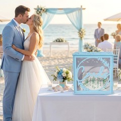 Blue Wedding Card Box Acrylic Window PVC Reception Envelope Money Gift