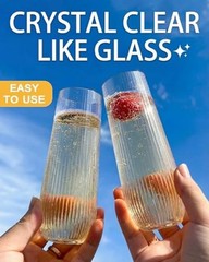 24 Pack Ribbed Champagne Flutes Plastic, 9 Oz Disposable Ripple-24 Pack