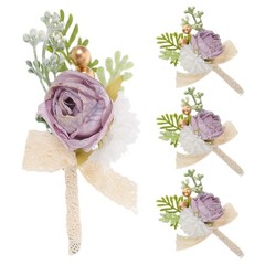 4 Pcs Groom Groomsmen Boutonniere Bridegroom Brooches Artificial Flowers