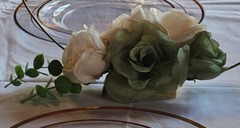 6 Pc Wedding Table Centerpieces, Green, Ivory, Round, Circle, Gold, Wood