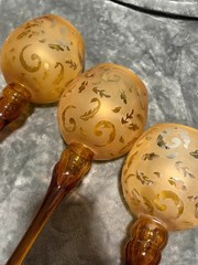Vintage PartyLite Amber Frosted Leaf Filigree Candle Holder Trio Set