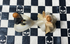 Vintage Bride Groom Wedding Cake Toppers White Brown Hair 60s Hong Kong Plastic