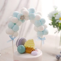6″ x 11″ BLUE WHITE Cotton Balls Arch Cake Topper Wedding Party Home Decorations