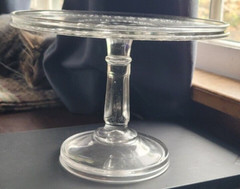 Vtg 6.5 Inch Tall Poundcake Stand Glass 9 Inch Round Dessert Decorative Party
