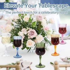 24 Pcs Plastic Vintage Wine Glasses, 7 Oz Plastic Colored Water Goblets for