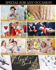 Black Wedding Guest Book with Pens – 9×7″ Gold Foil Hardcover Sign-in Album