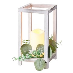 VEVOR 12 Set Wooden Wedding Lantern with LED Candles and Eucalyptus Wreath White