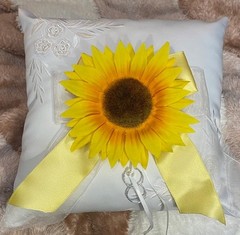 Satin Wedding Ring Pillow Sunflower Photos Ringbearer Flower girl White Yellow