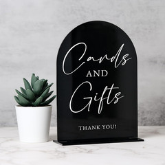 Acrylic Cards and Gifts Sign with Stand- 5″x7″ Black Arched Acrylic Wedding Sign