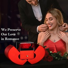 Preserved Rose Gifts for Women, Eternal Flower Rose Box with Heart Necklace