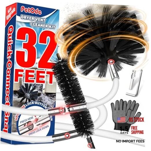 32 Feet Dryer Vent Cleaner Kit, Enhanced Flexible Quick Snap Brush with 32FEET