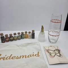 Bridesmaid Bachelorette Gift Set Crystals Jewelry Pouch Wine Glass Candle