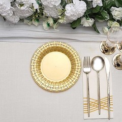 10 pcs Plastic GOLD with Basketweave 7″ PLATES Disposable Party Wedding SALE
