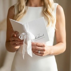White Wedding Vow Books with 5 Ribbons His and Hers Gold Foil Set