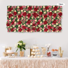 12Pcs Artificial Flower Wall Panel Backdrop Wedding Rose Hydrangea Flower Decor