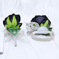 Rose Black Corsage And Boutonniere Set For Weddings And Special Occasions