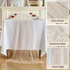 1 Pack Pearl Table Runner -10FT Boho Tulle Table 10FT*1PC Champagne Gold