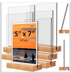 6 Wood Base Acrylic Sign Holders 5×7 Wedding Table Numbers Baby Shower Signs