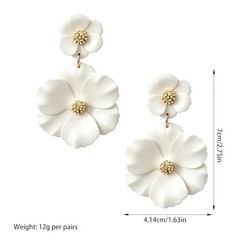 YUNXI Flower Drop Dangle Matte Multi Color Double Petal Stud Lightweight White