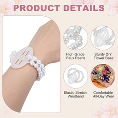 Pearl Corsage Wristlet, 5Inch Elastic Wrist Corsage Bracelets Bands, White