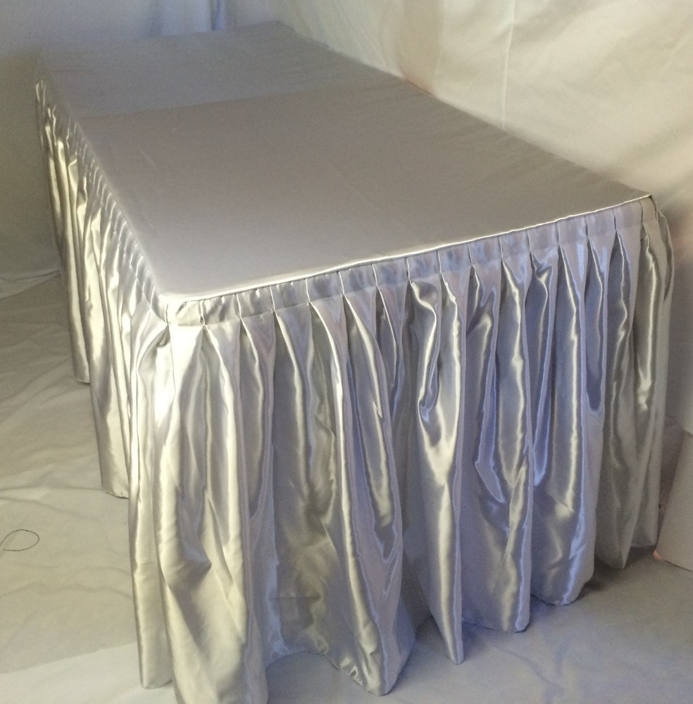 5′ Satin Fitted Double Pleated Table Skirting Cover w/Top Topper ANY EVENT White