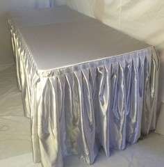 5′ Satin Fitted Double Pleated Table Skirting Cover w/Top Topper ANY EVENT White