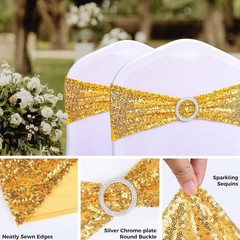 50x Stretch Sequin Chair Sashes Bow Bands w/ Buckle Wedding Banquet Party Decor