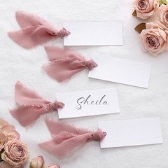 Dusty Rose Name Place Cards Chiffon Ribbon 1.57×3.54 Inch Wedding 50 PCS