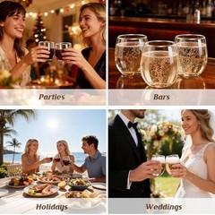 40 Pack 12oz Plastic Stemless Wine Glasses wihth Disposable 40-Pack Gold Rim