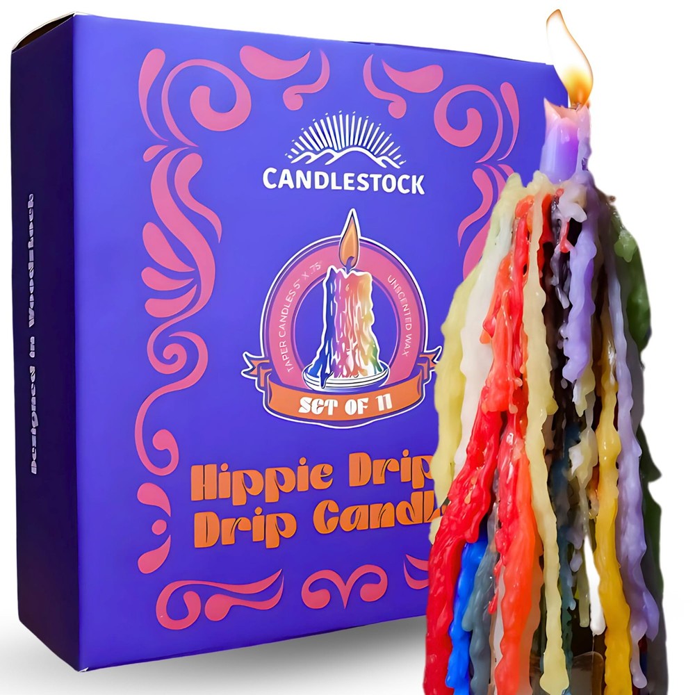 Candlestock Hippie Drippy Drip Candles – Pack of 11 Dripping 1 Of Each Color