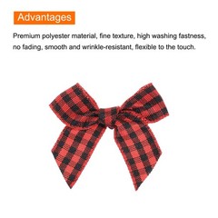 100Pcs Mini Gingham Ribbon Bow 1.5″ Checkered Fabric Satin Black and Red