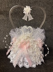 Blown Glass Bells Wedding Cake Topper White Pink Lace 8.5” Tall