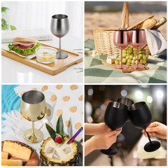 Lifecapido Stainless Steel Wine Glasses Set of 2, 18oz Stainless Steel Stem W…