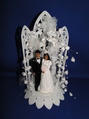 New Vintage Dark skin Bride & Groom chapel arch Wedding Cake Top, #325