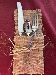 Handmade Burlap Silverware Holders: 60 Sunflower, Thank You; Used At Wedding