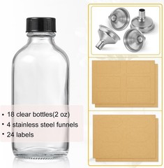 18 Botellas de Vidrio Transparente 60ml con Tapas y Embudos Acero Inoxidable 2oz